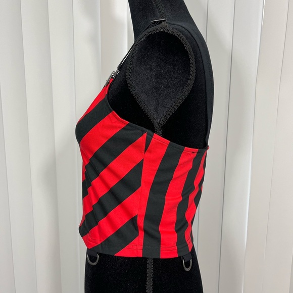 KILLSTAR x AVRIL LAVIGNE Setlist Zip Up Crop Top Tank Vest Striped Black Red L - Picture 6 of 16
